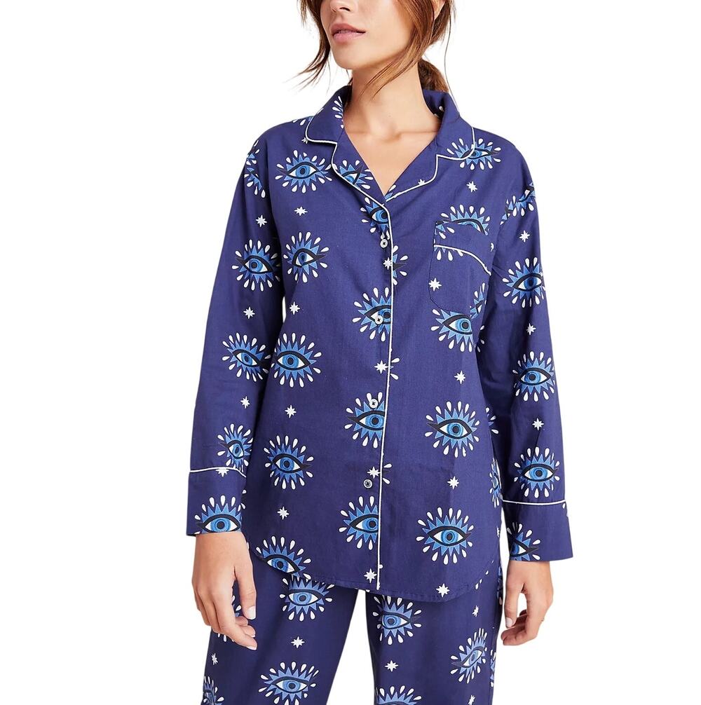Print Fresh Anthropologie Eyes Of The World Sleep Shirt Navy Blue Size Small